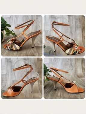 Nicole Miller New York 3D Floral Ankle Strap Peep-Toe Sandals Size 7